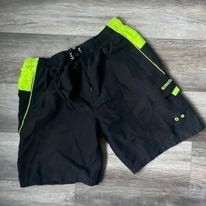 Speedo shorts swim shorts men's size Large athletic black and green bright